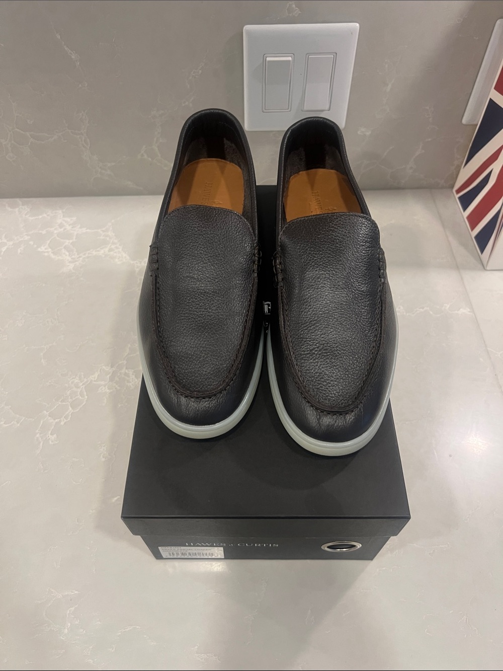 Men's Chocolate Leather Slip-On Loafers with White Contrast Sole